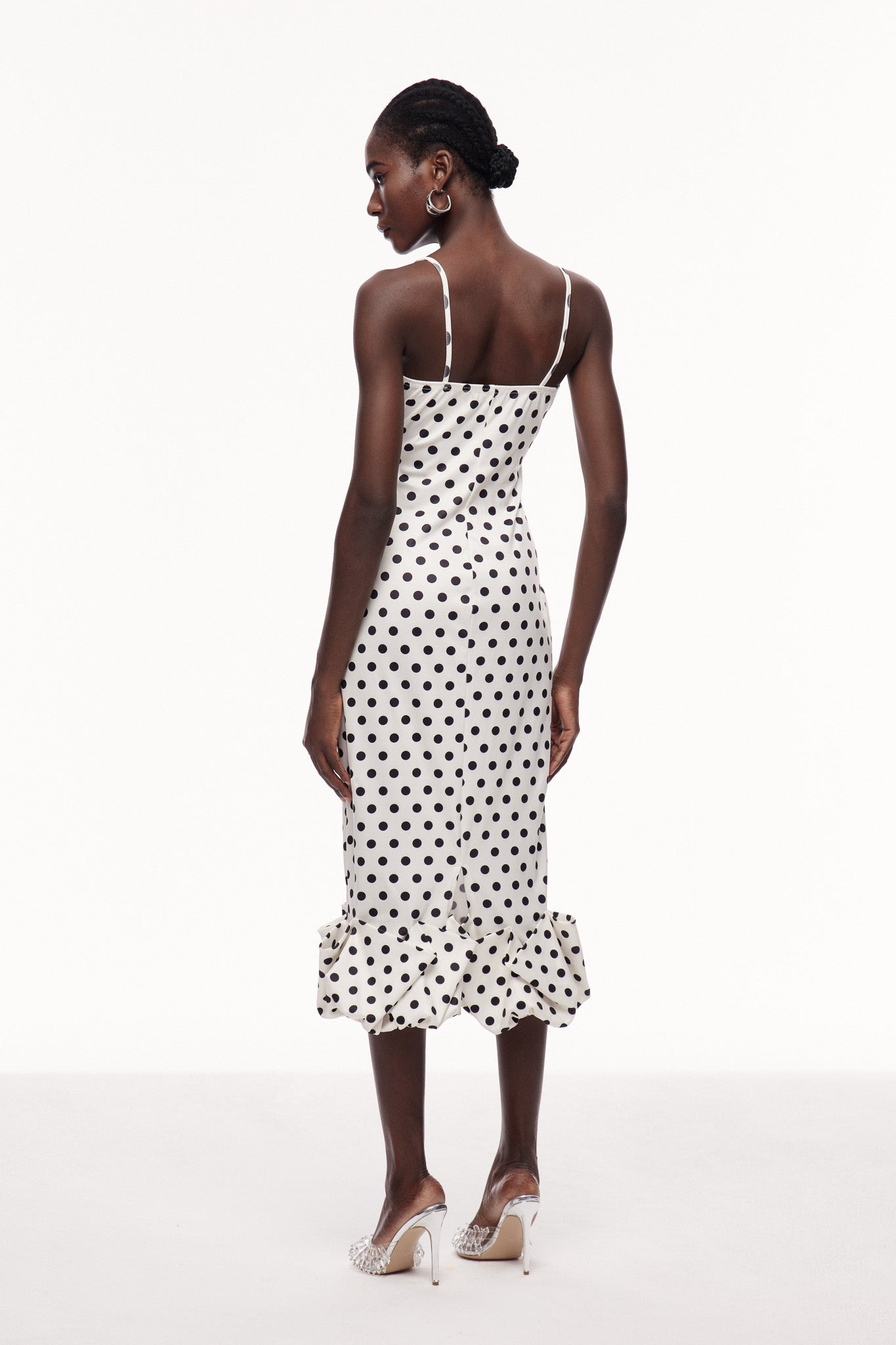 Cauan Dot Ruffle Bodycon Maxi Dress