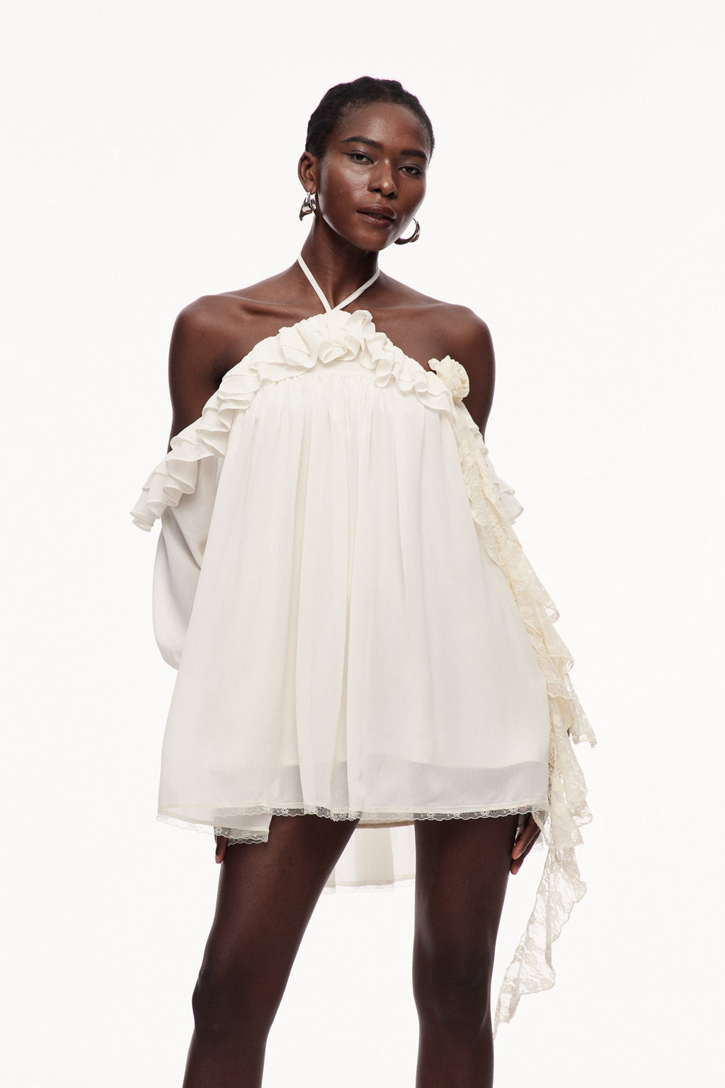 Cavid Ruffle Flower Fringe Mini Dress