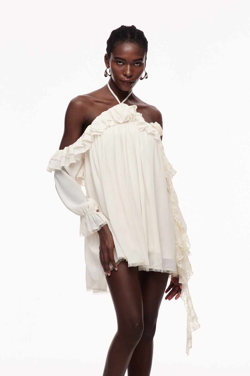 Cavid Ruffle Flower Fringe Mini Dress