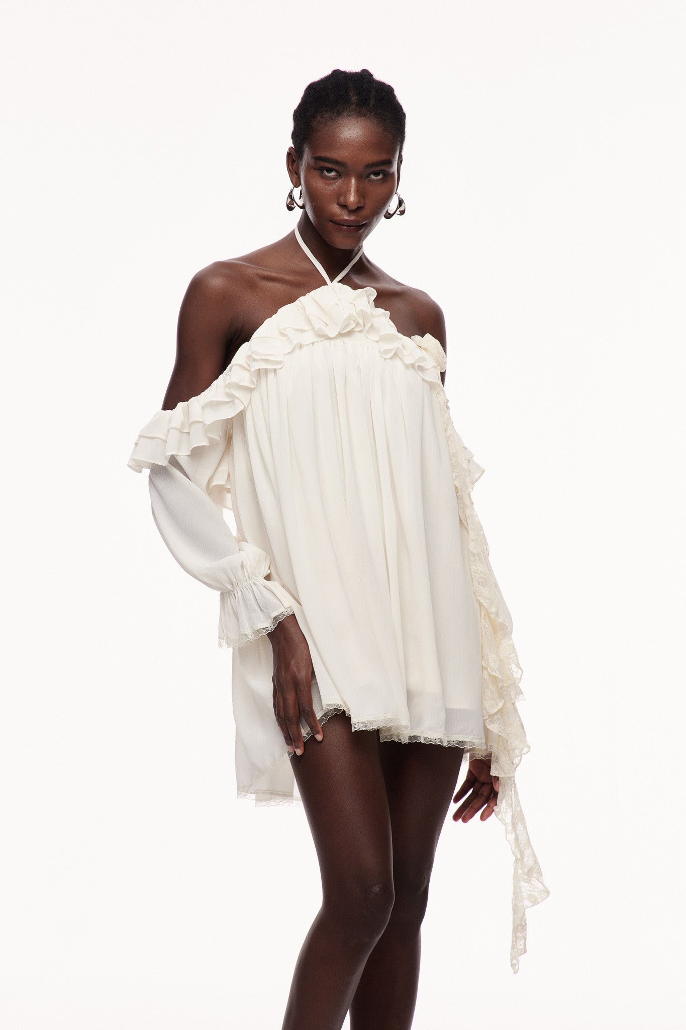 Cavid Ruffle Flower Fringe Mini Dress