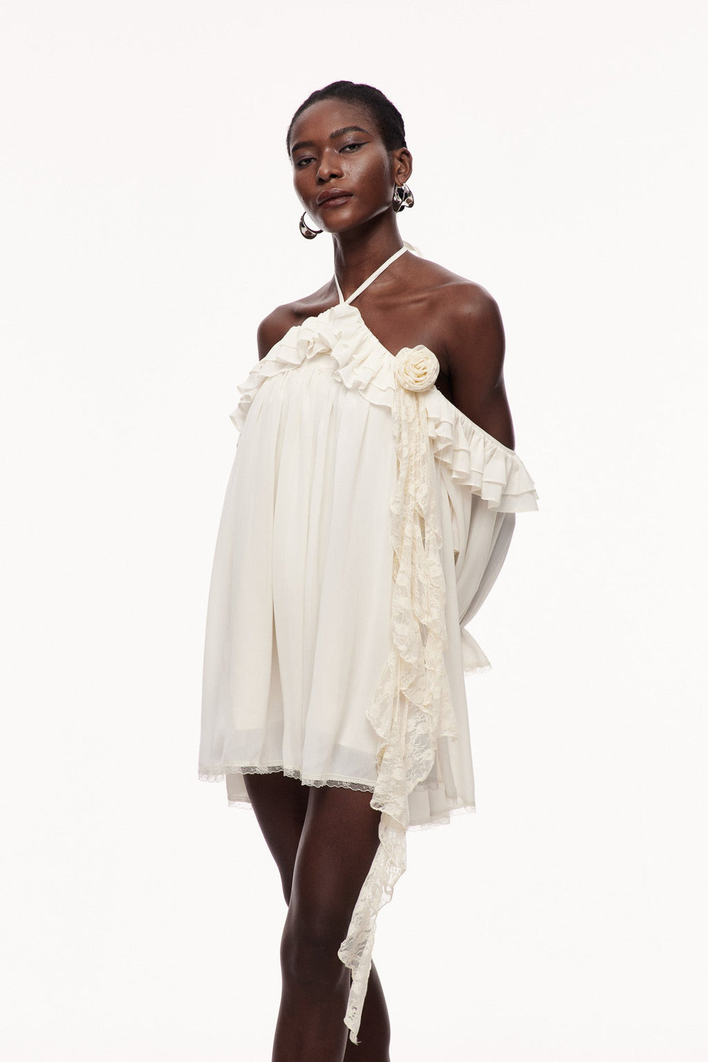 Cavid Ruffle Flower Fringe Mini Dress