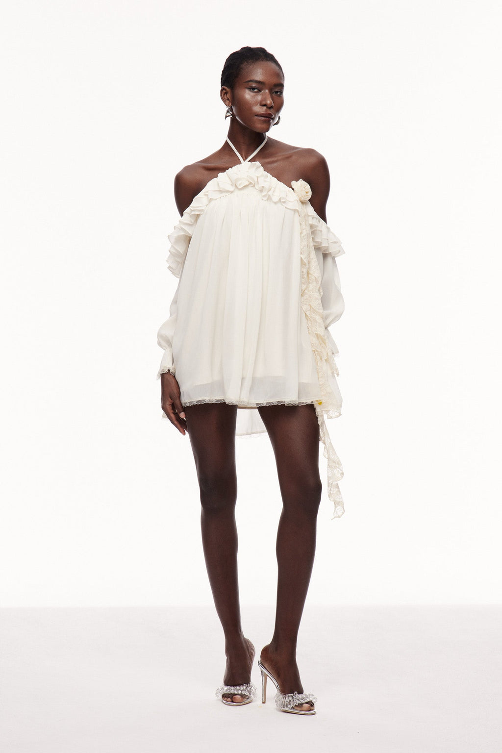 Cavid Ruffle Flower Fringe Mini Dress