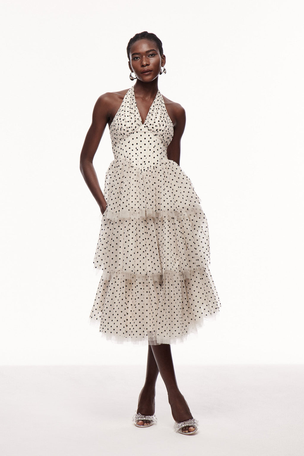 Cayla Dot Mesh Halter Neck Maxi Dress