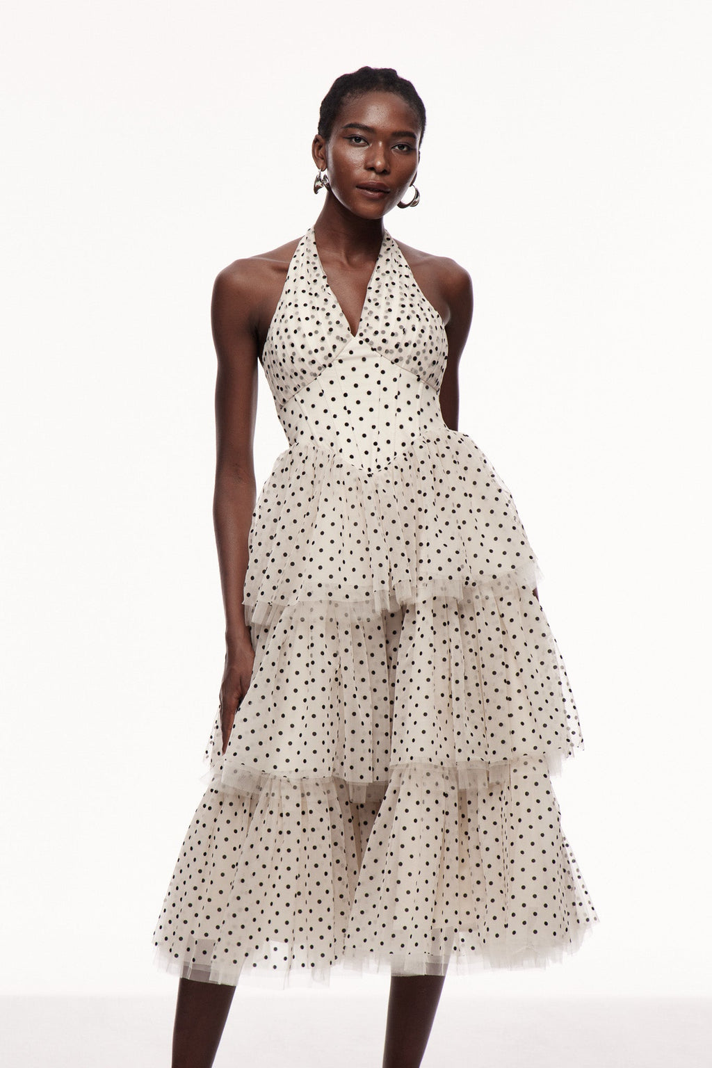 Cayla Dot Mesh Halter Neck Maxi Dress