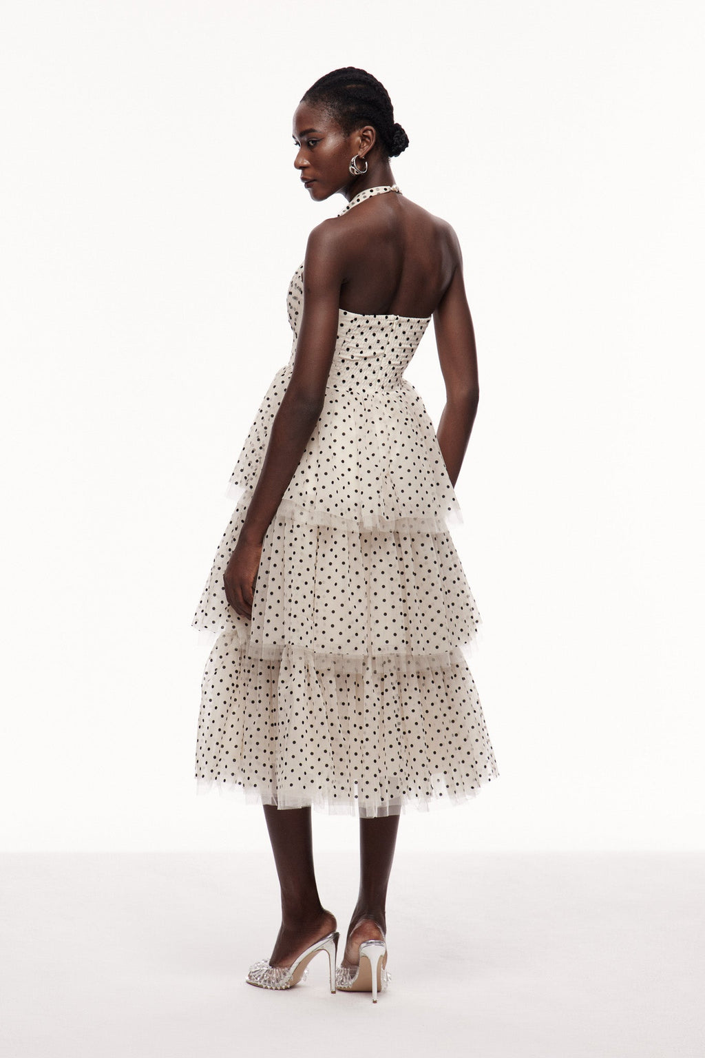 Cayla Dot Mesh Halter Neck Maxi Dress