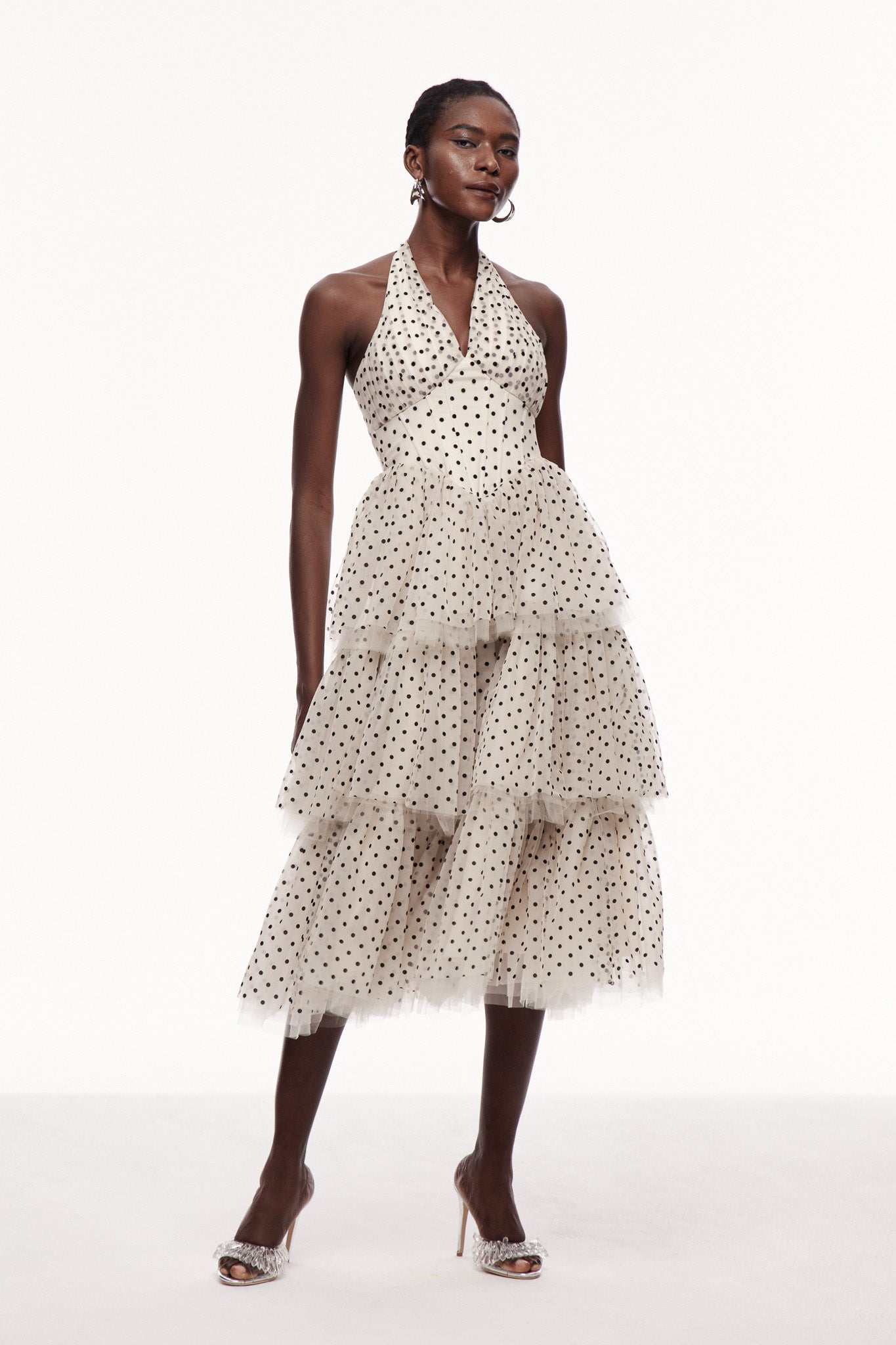 Cayla Dot Mesh Halter Neck Maxi Dress