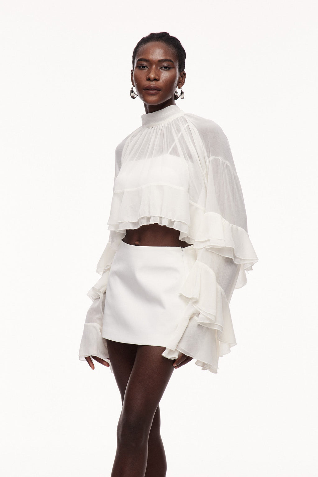 Ceallach Ruffle Long Sleeve Top In White