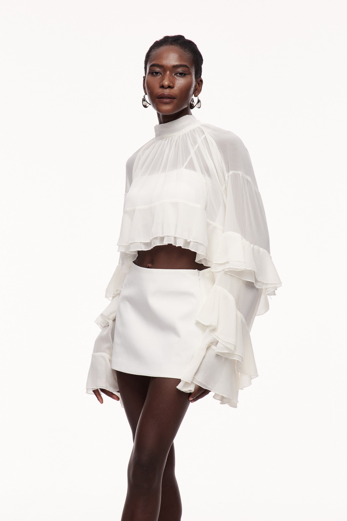 Ceallach Ruffle Long Sleeve Top In White