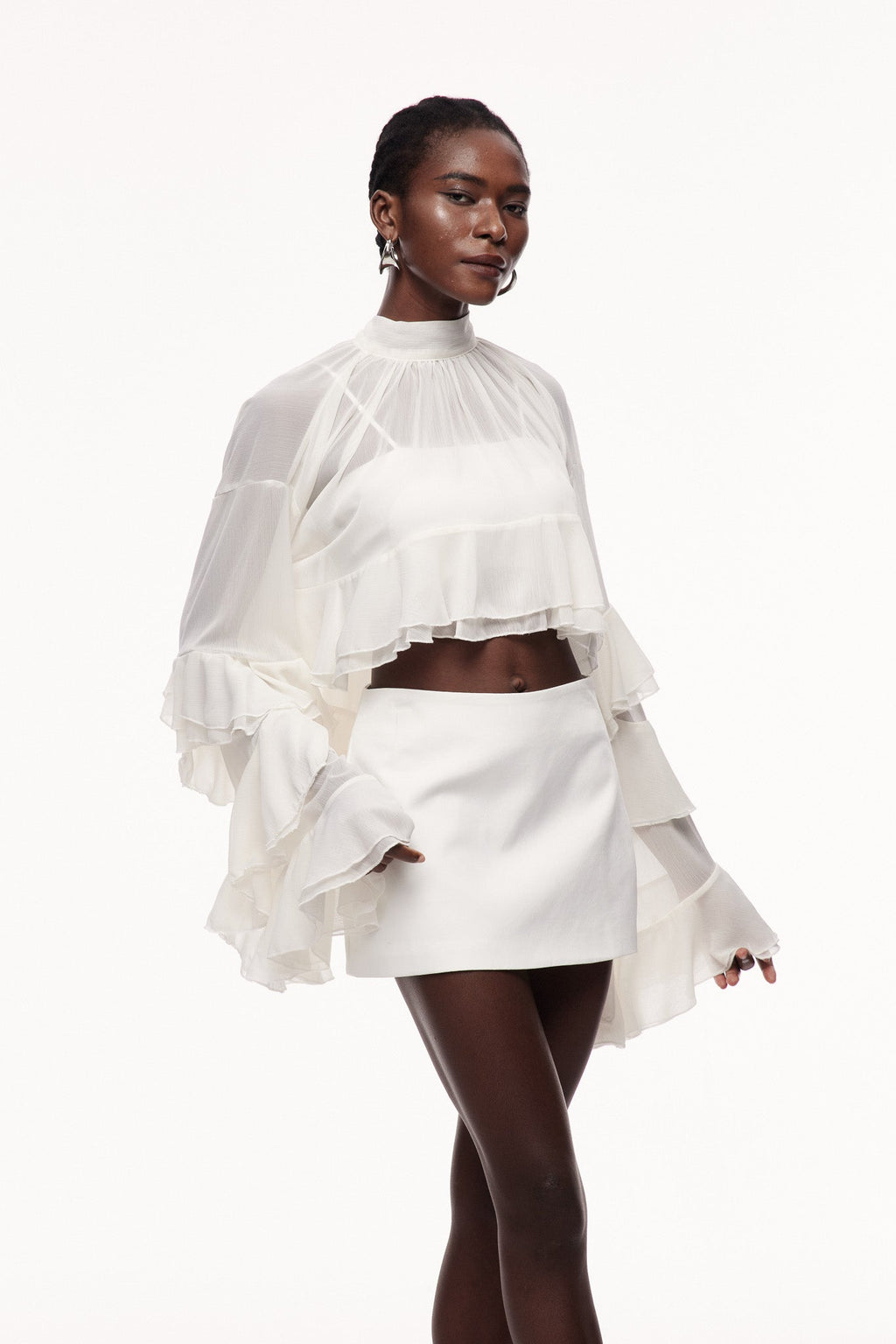 Ceallach Ruffle Long Sleeve Top In White