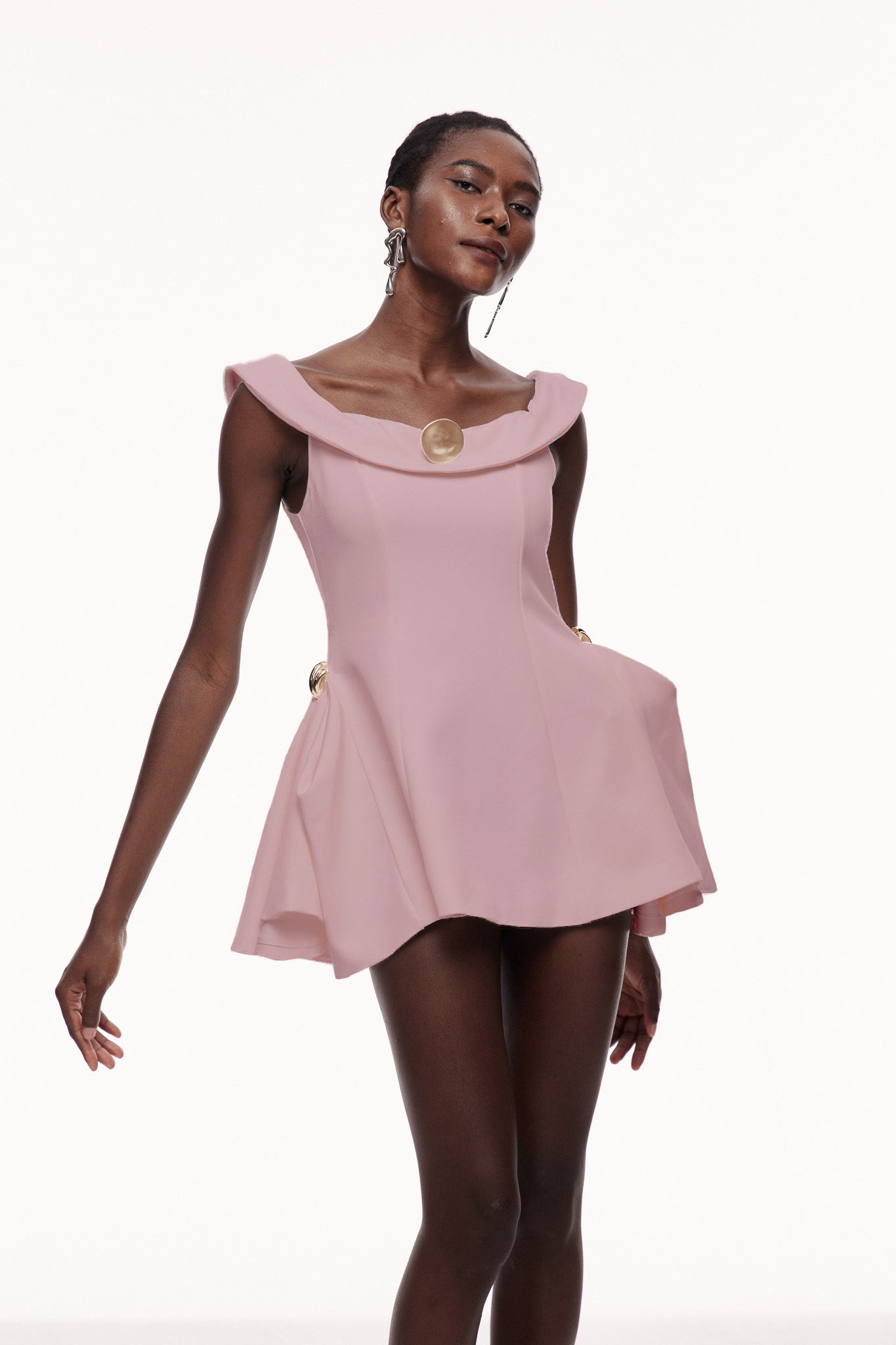 Cecilija Off Shoulder Ruffle Mini Dress In Pink