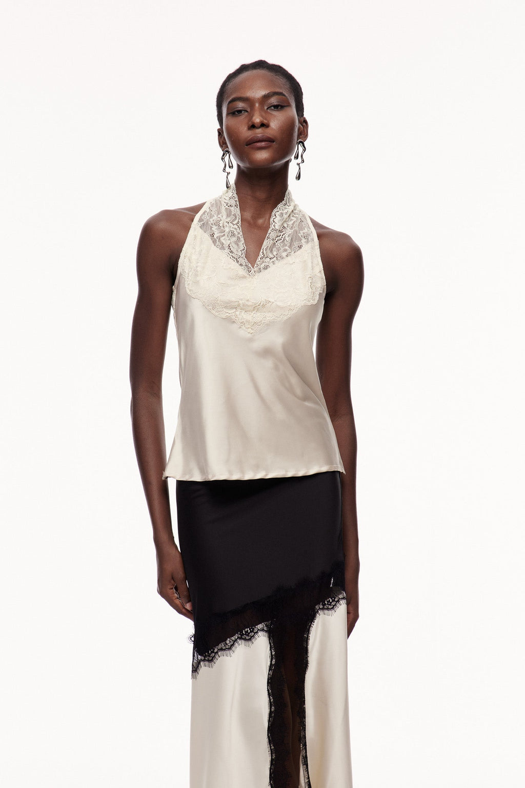 Cecylia Lace Satin Qipao Top In Champagne