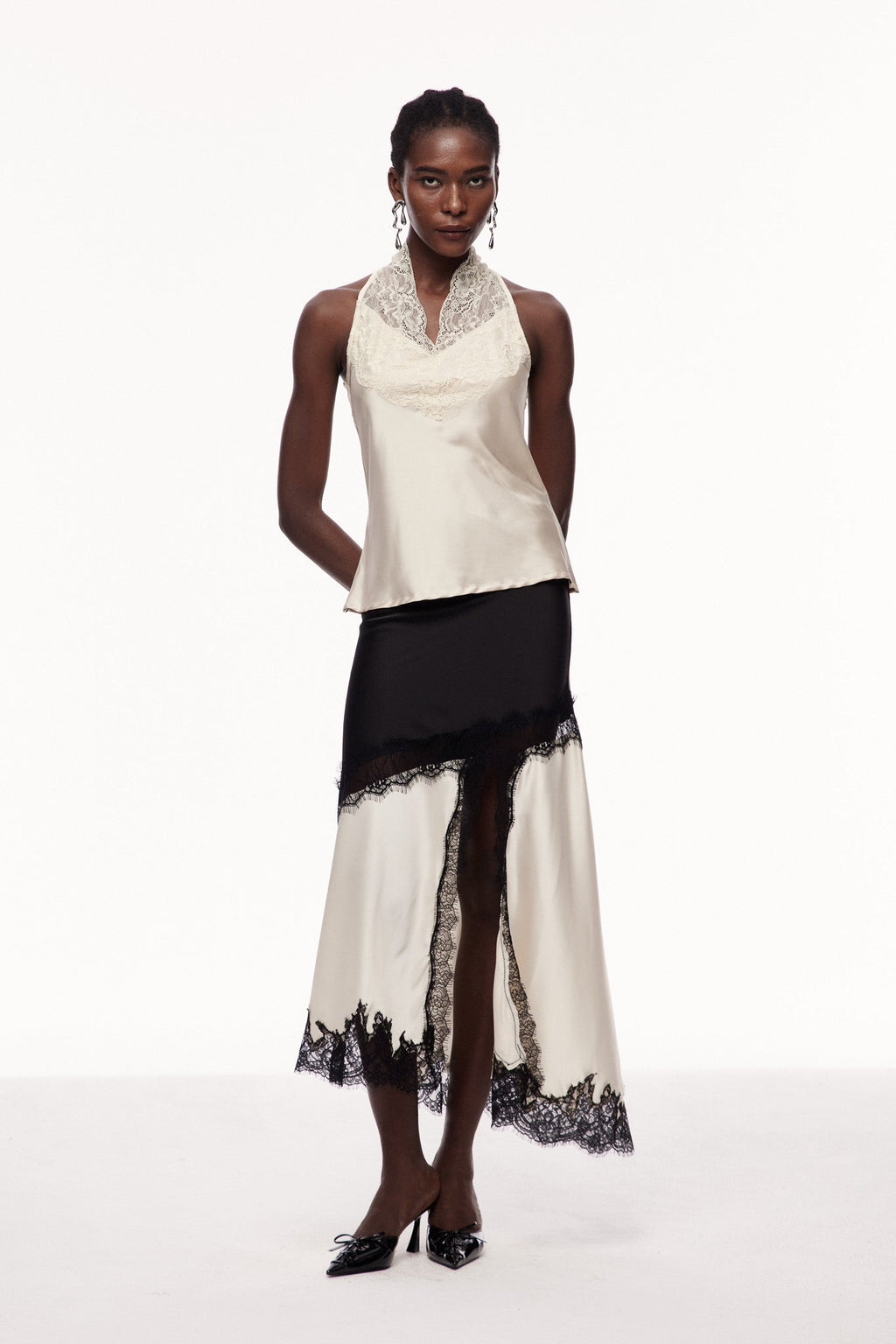 Cecylia Lace Satin Qipao Top In Champagne