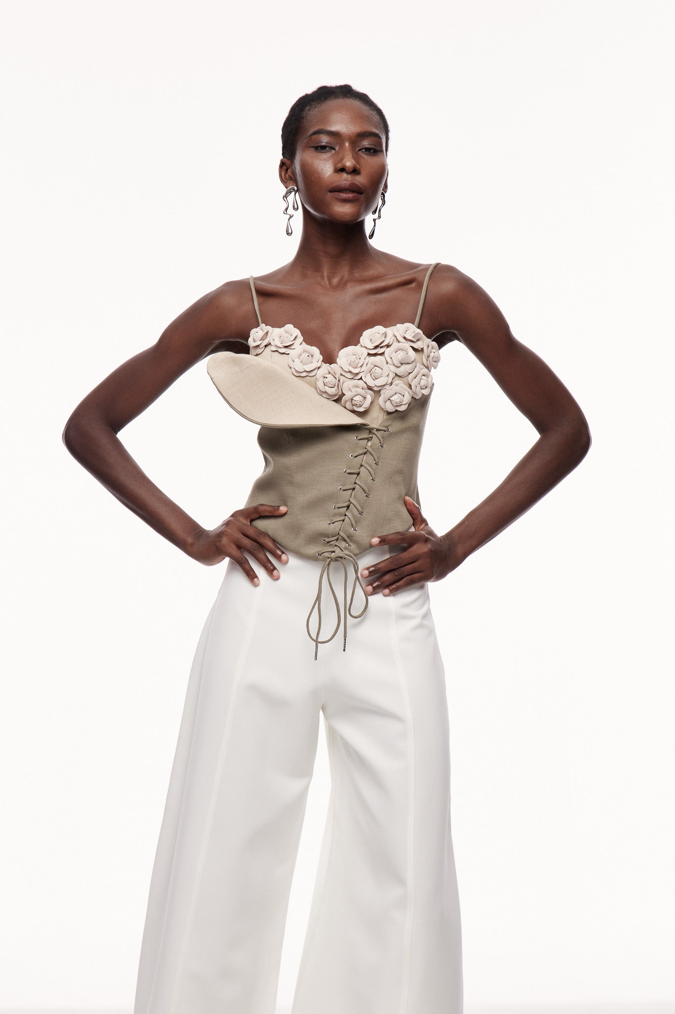 Cedar Flower Asymmetric Lace Up Top