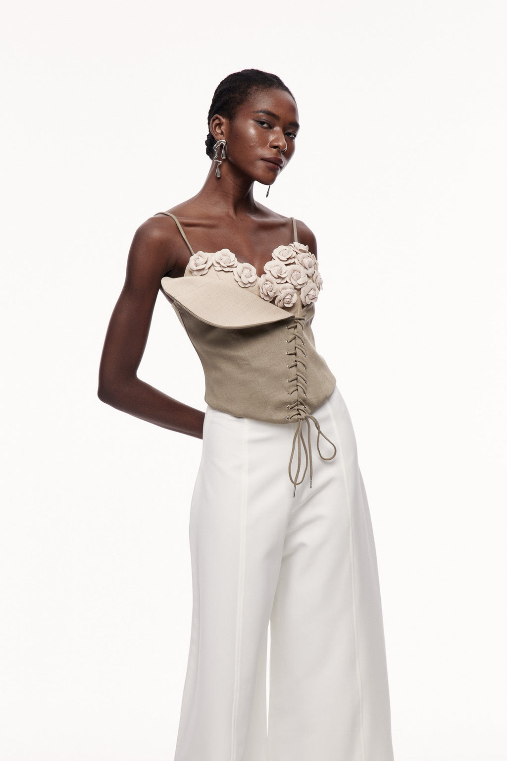 Cedar Flower Asymmetric Lace Up Top