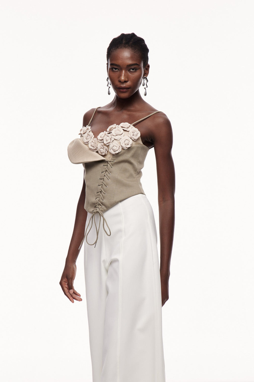 Cedar Flower Asymmetric Lace Up Top