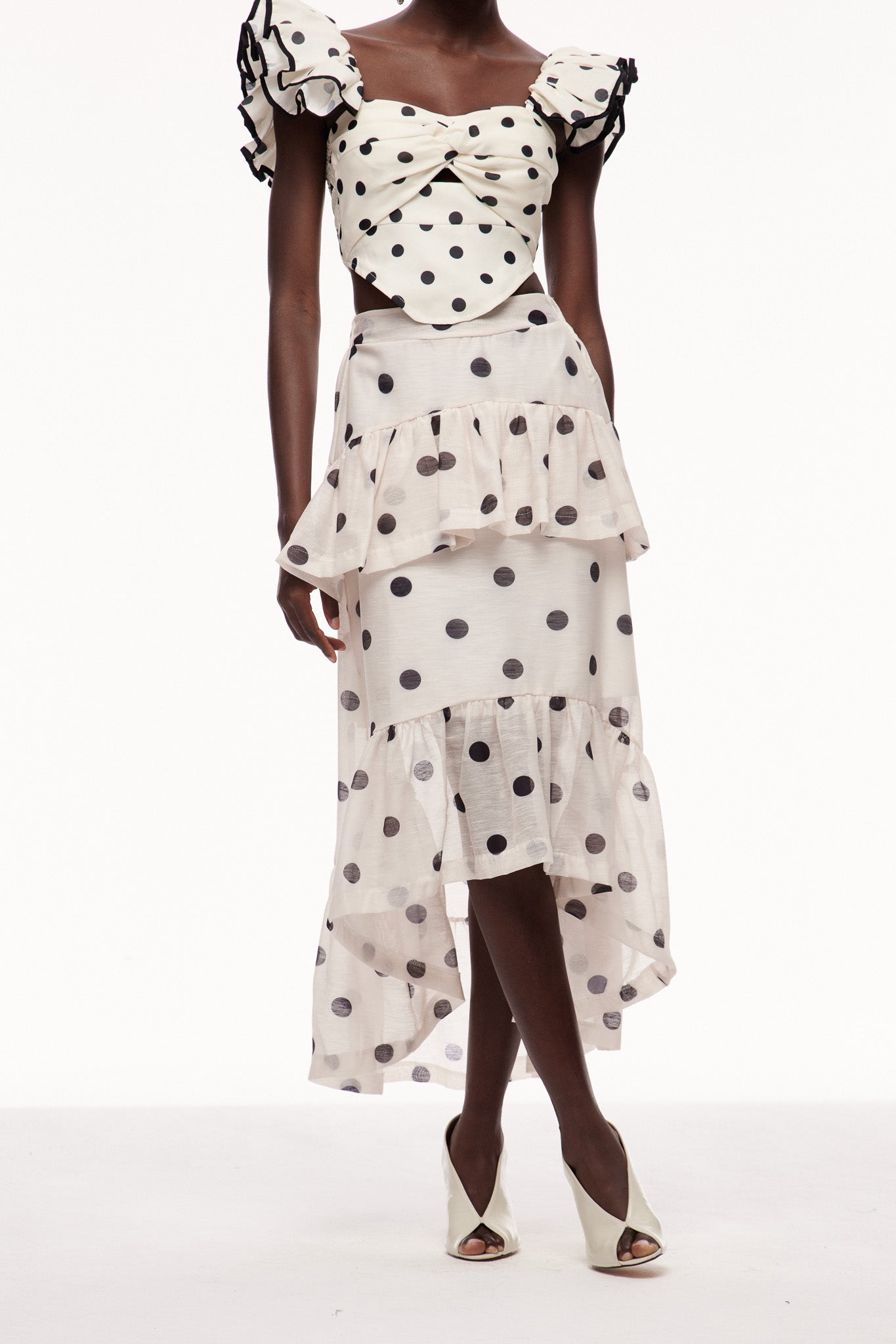 Celandine Dot Ruffle Maxi Skirt