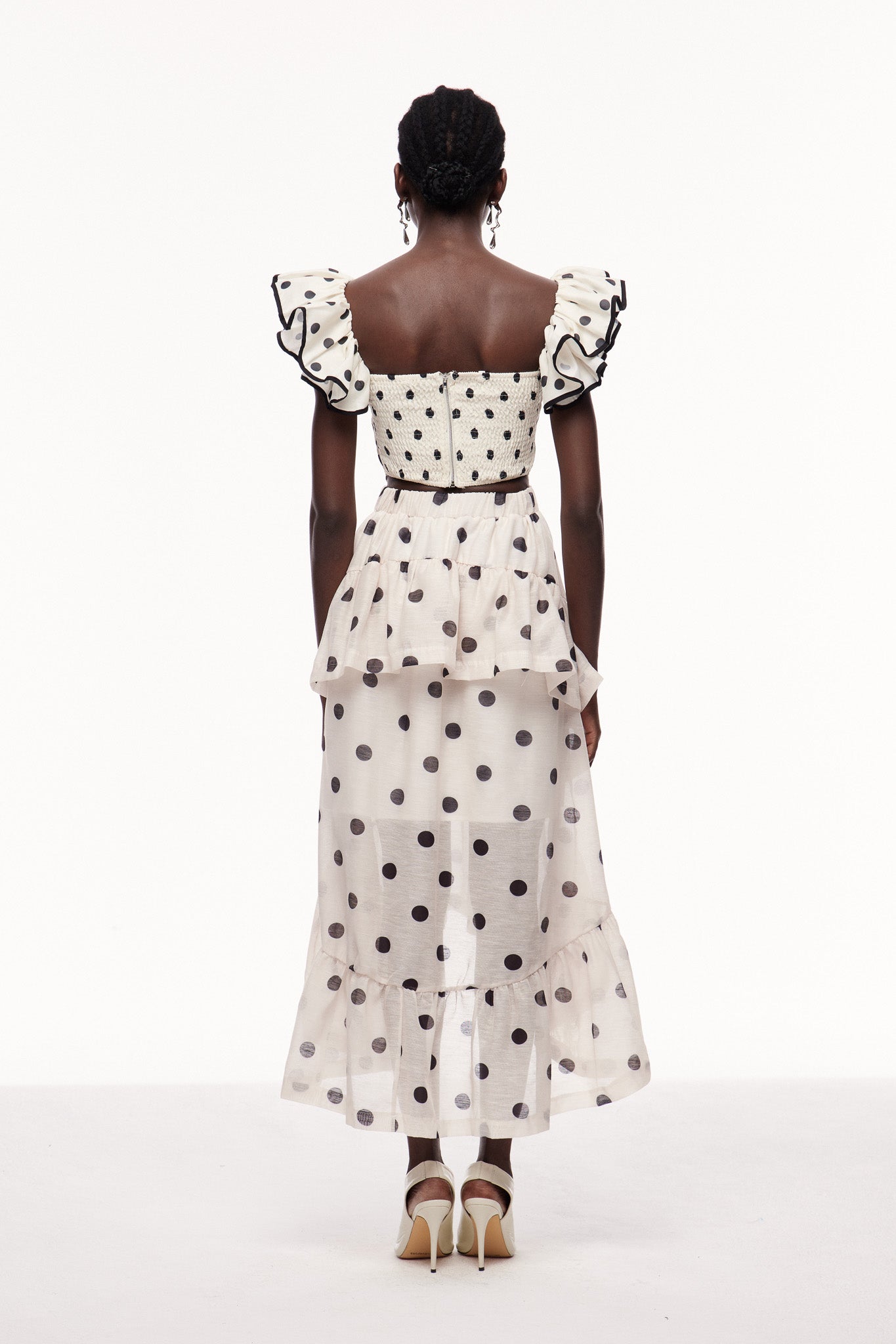 Celandine Dot Ruffle Maxi Skirt