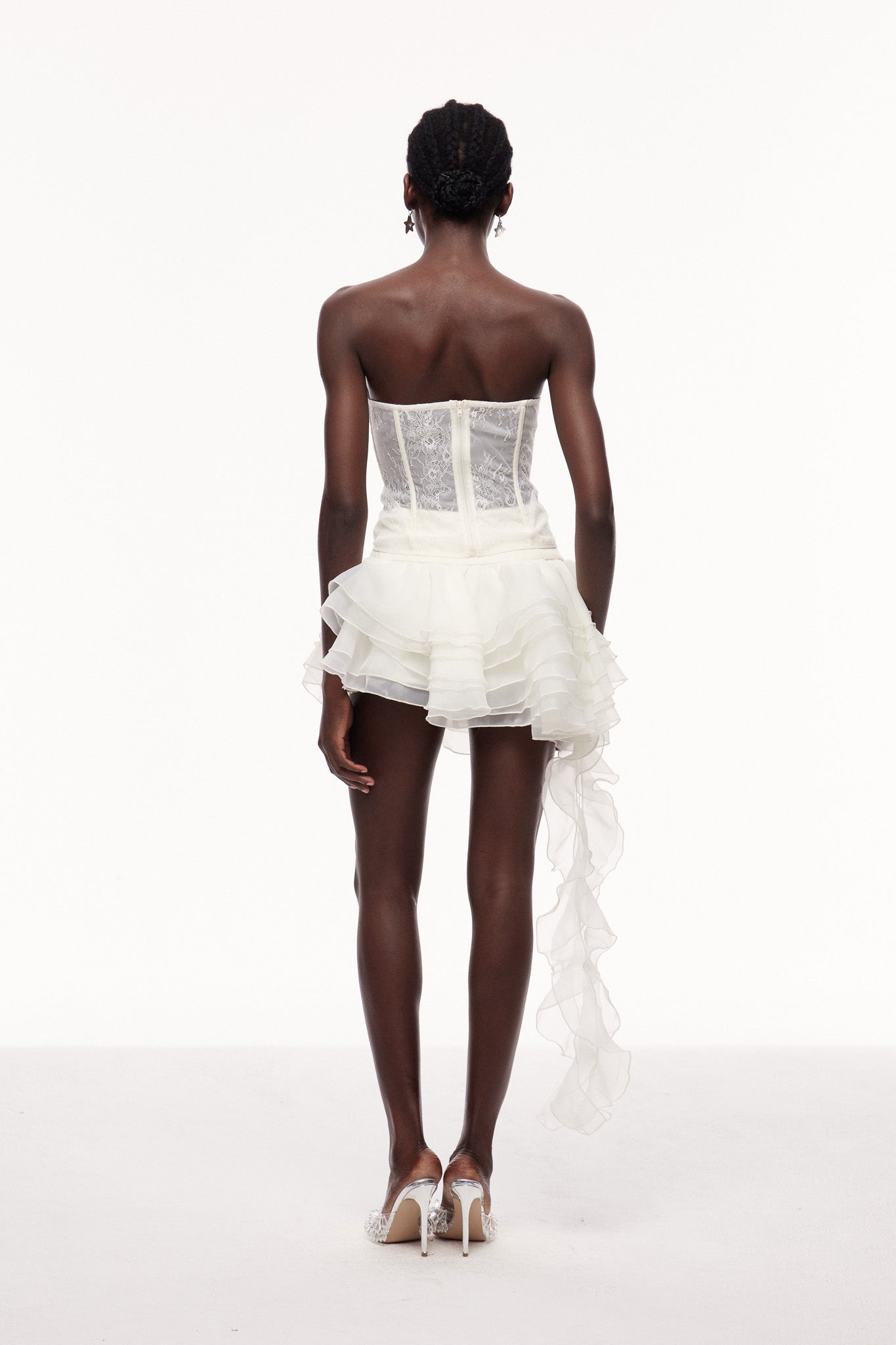 Cellach Lace Corset Asymmetric Fringe Skirt Set