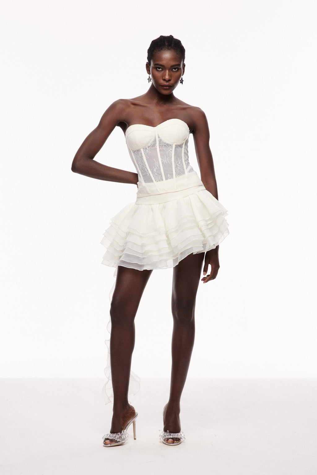 Cellach Lace Corset Asymmetric Fringe Skirt Set