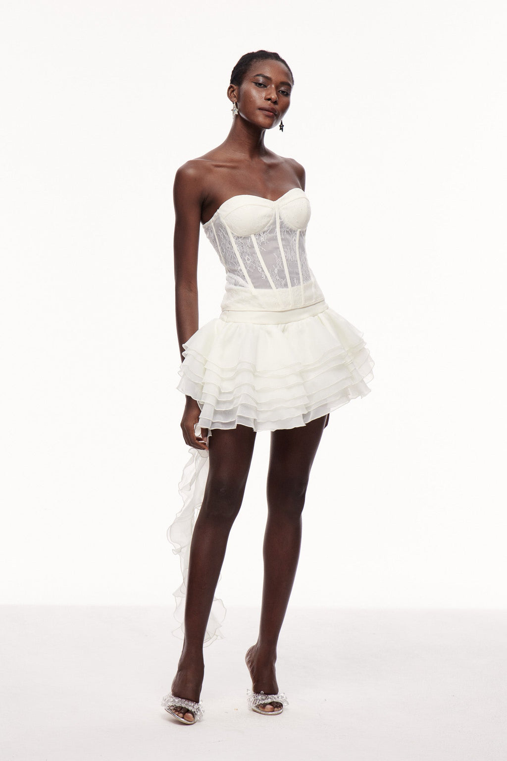 Cellach Lace Corset Asymmetric Fringe Skirt Set