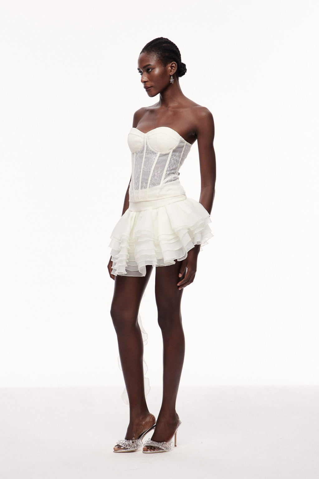 Cellach Lace Corset Asymmetric Fringe Skirt Set