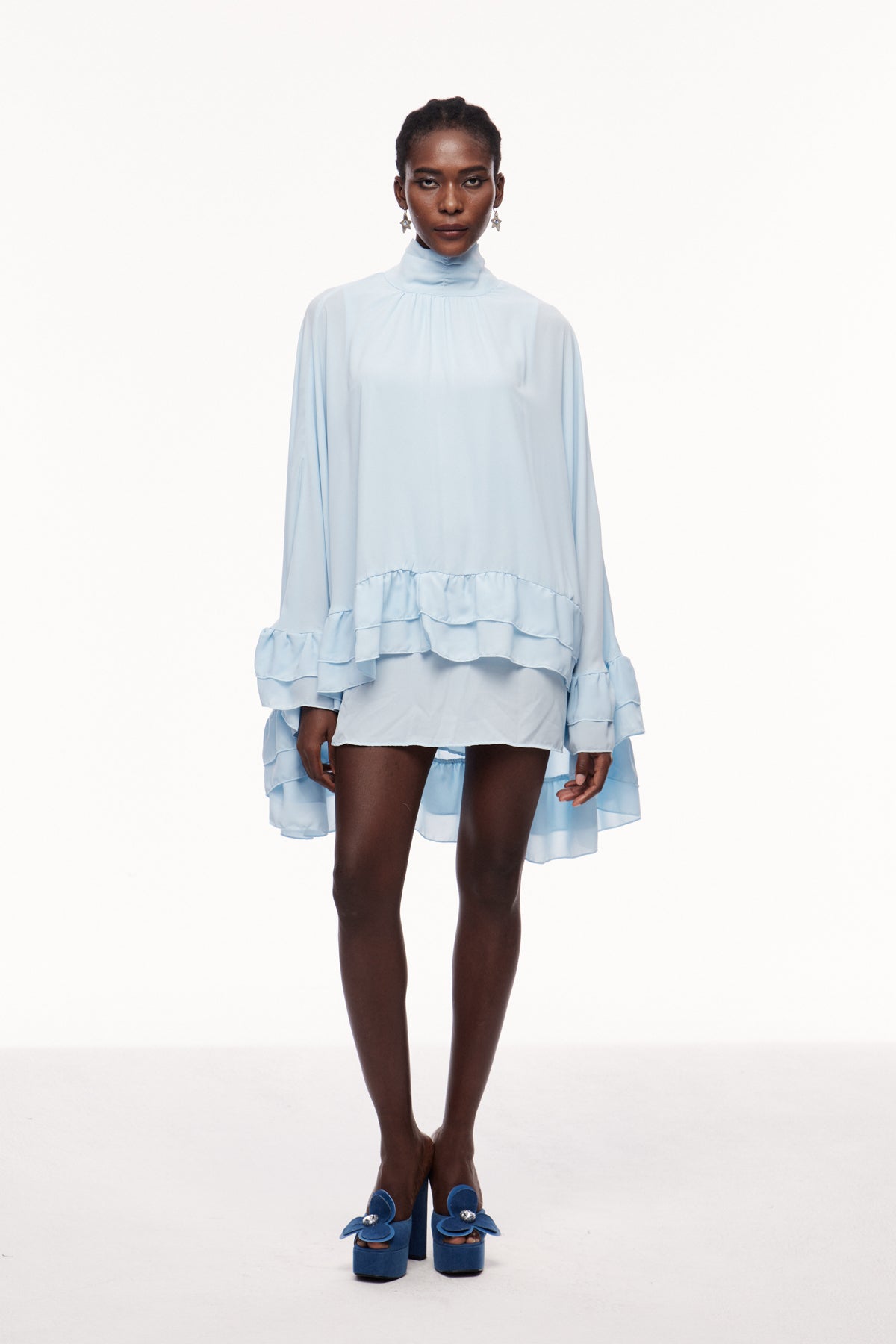 Cemile Ruffle Shawl Mini Dress