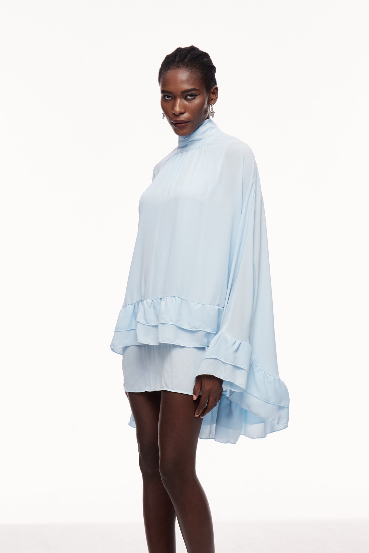 Cemile Ruffle Shawl Mini Dress