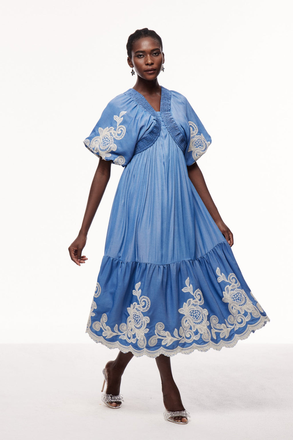 Cemre Embroidered Plunge Maxi Dress