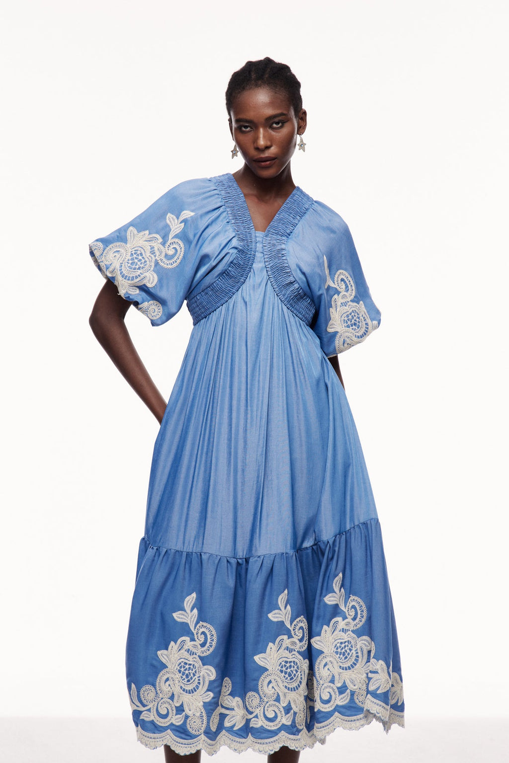 Cemre Embroidered Plunge Maxi Dress