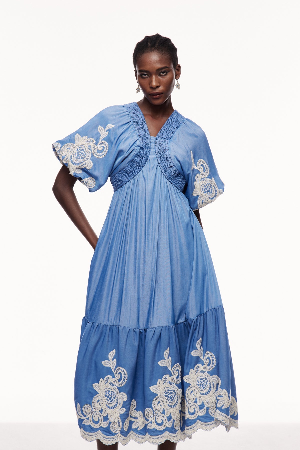 Cemre Embroidered Plunge Maxi Dress