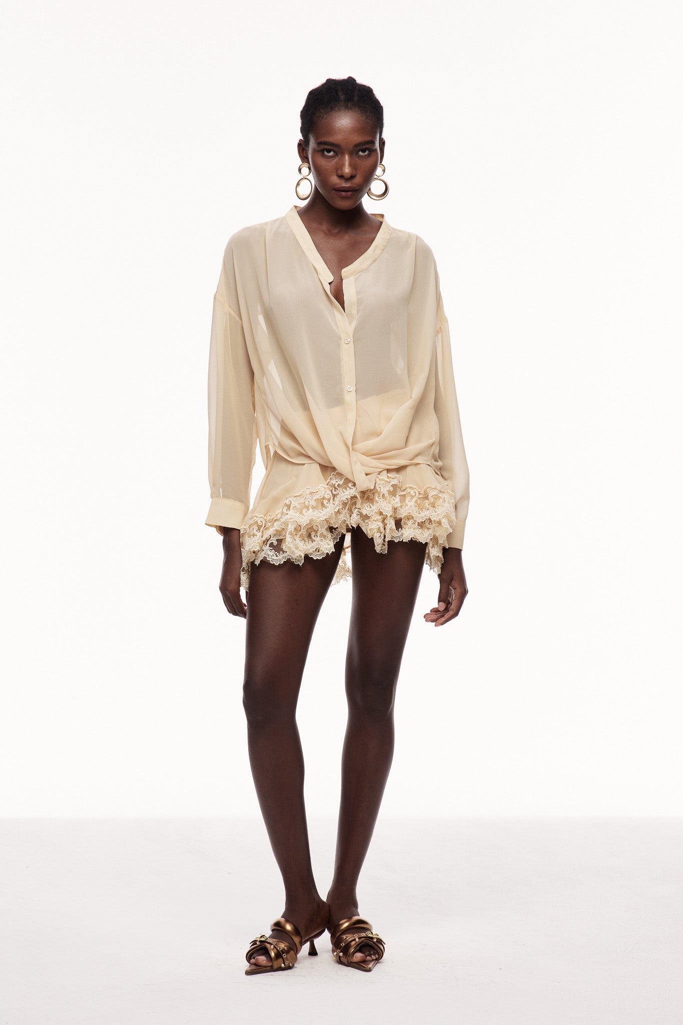 Cennet Cowl Neck Lace Skirt Set