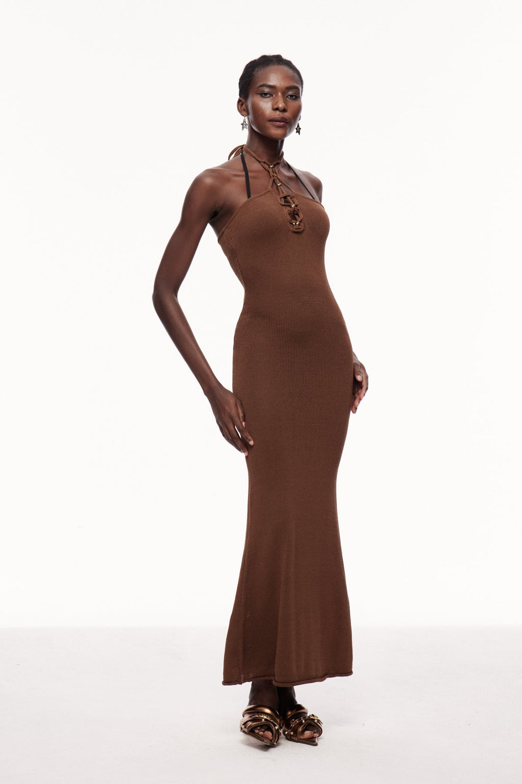 Cenric Cutout Halter Neck Knit Maxi Dress