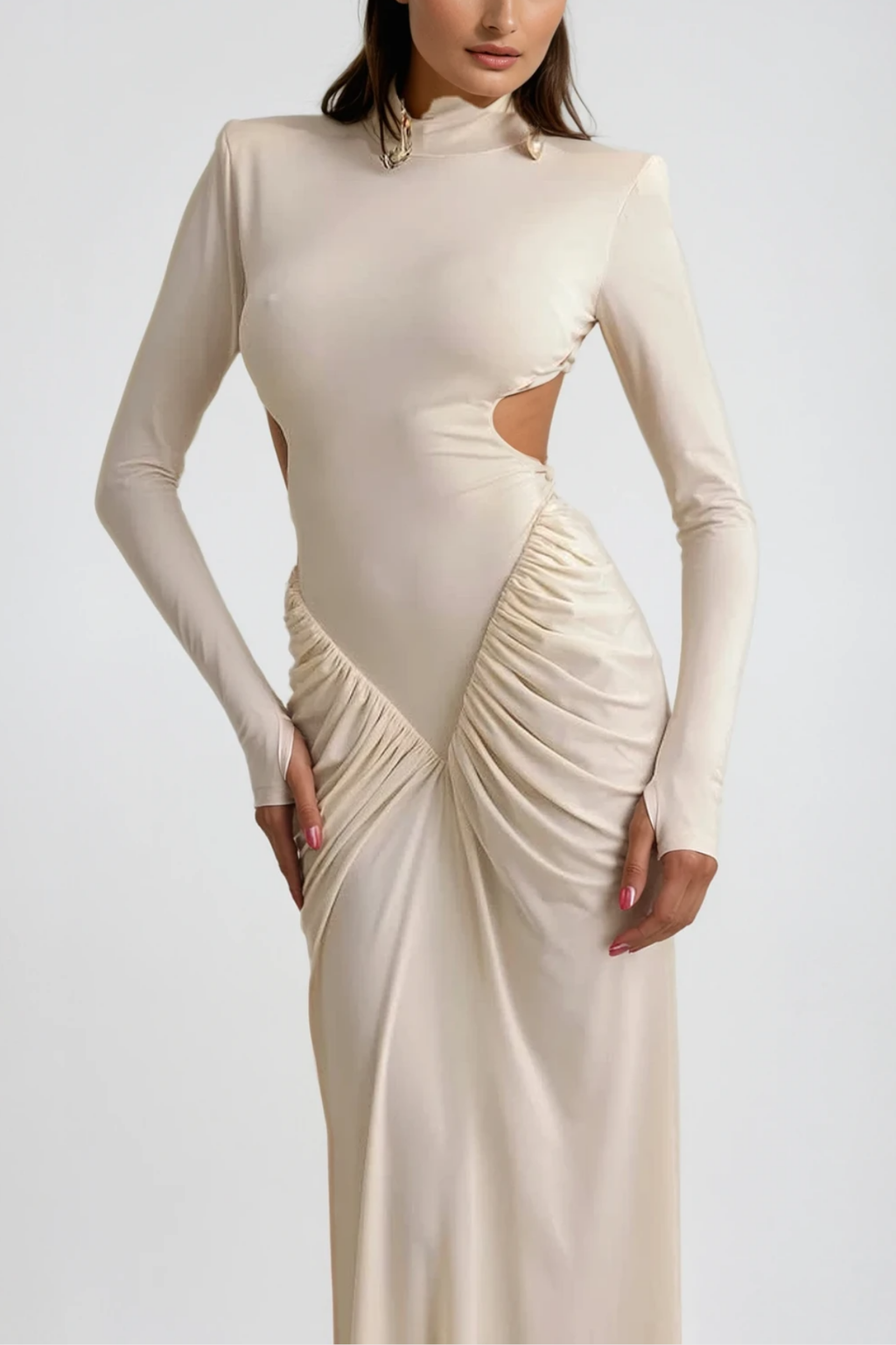 Cesarina Cutout Ruch Long Sleeve Maxi Dress