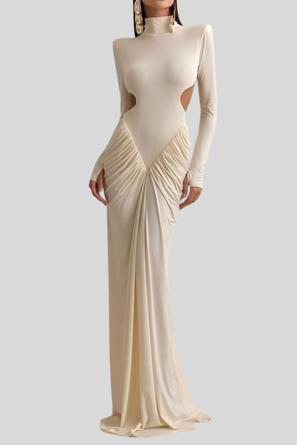 Cesarina Cutout Ruch Long Sleeve Maxi Dress