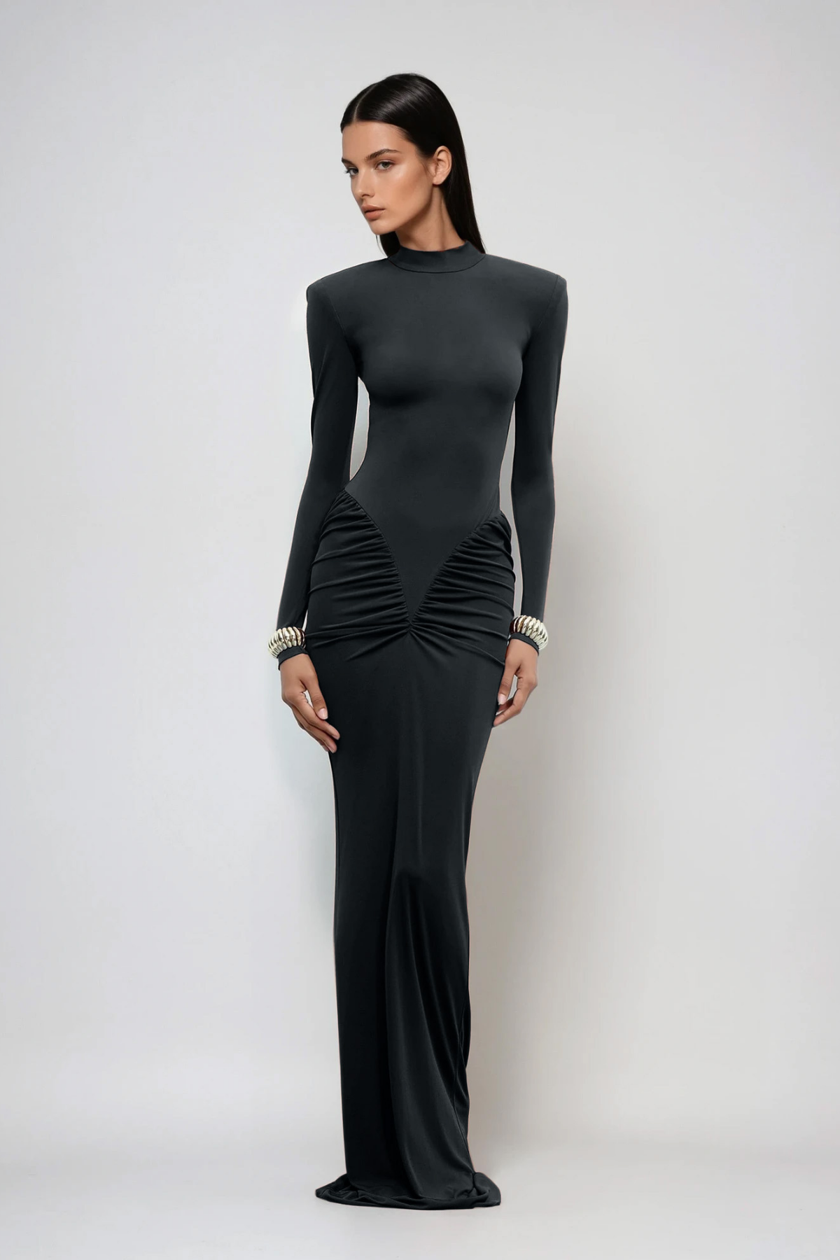 Cesarina Deconstruct Ruch Bodycon Maxi Dress In Black