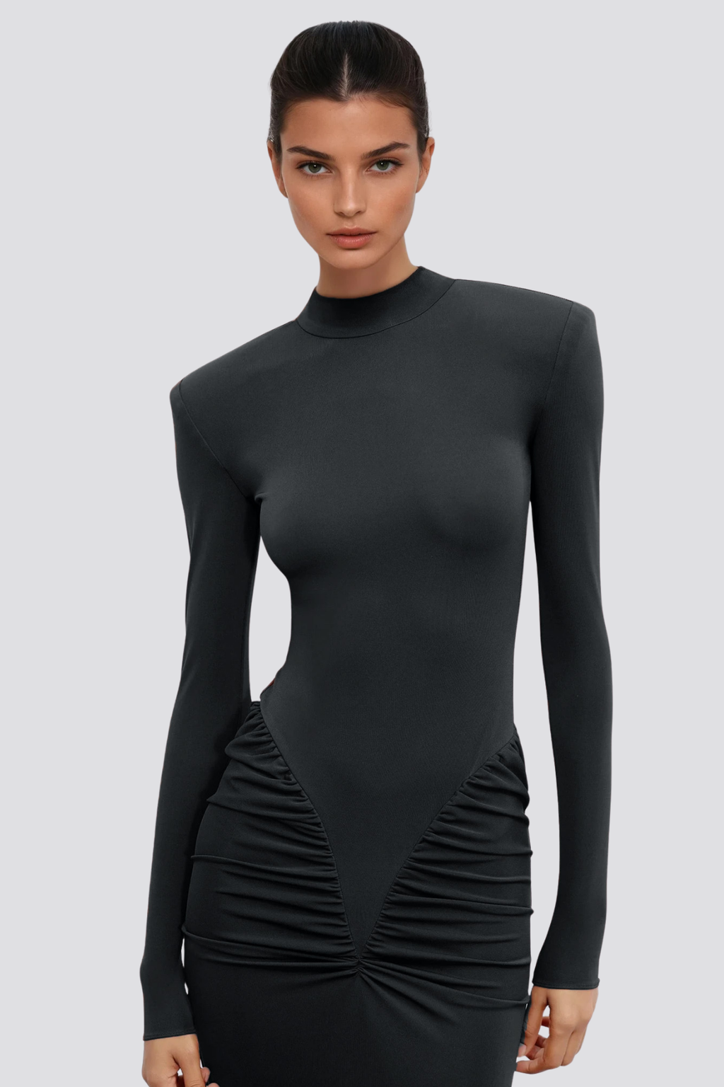 Cesarina Deconstruct Ruch Bodycon Maxi Dress In Black