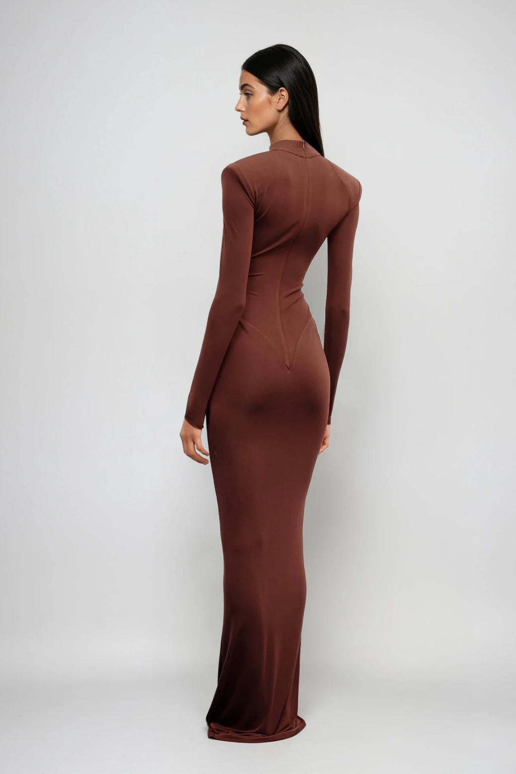 Cesarina Deconstruct Ruch Bodycon Maxi Dress In Rust Brown