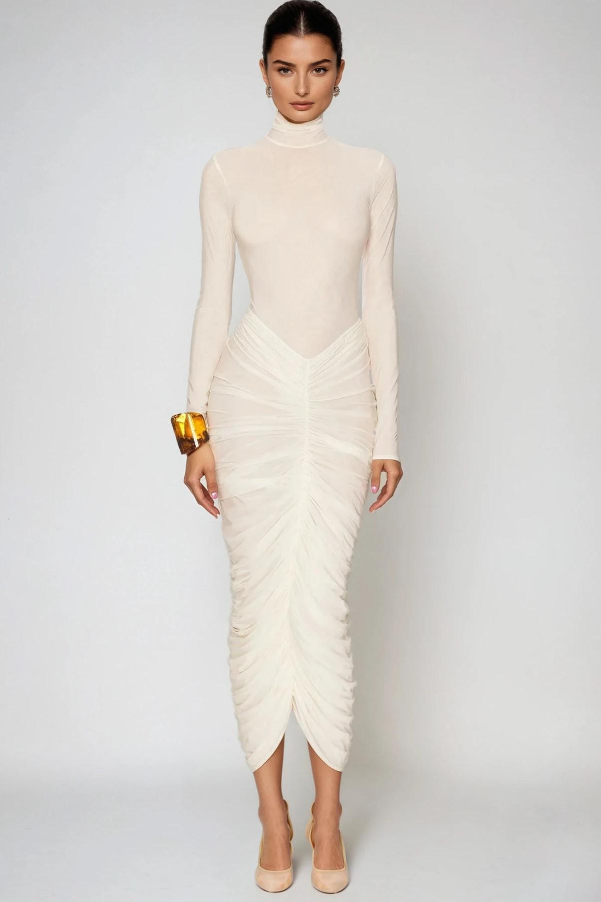 Cesarina High Neck Ruch Midi Dress