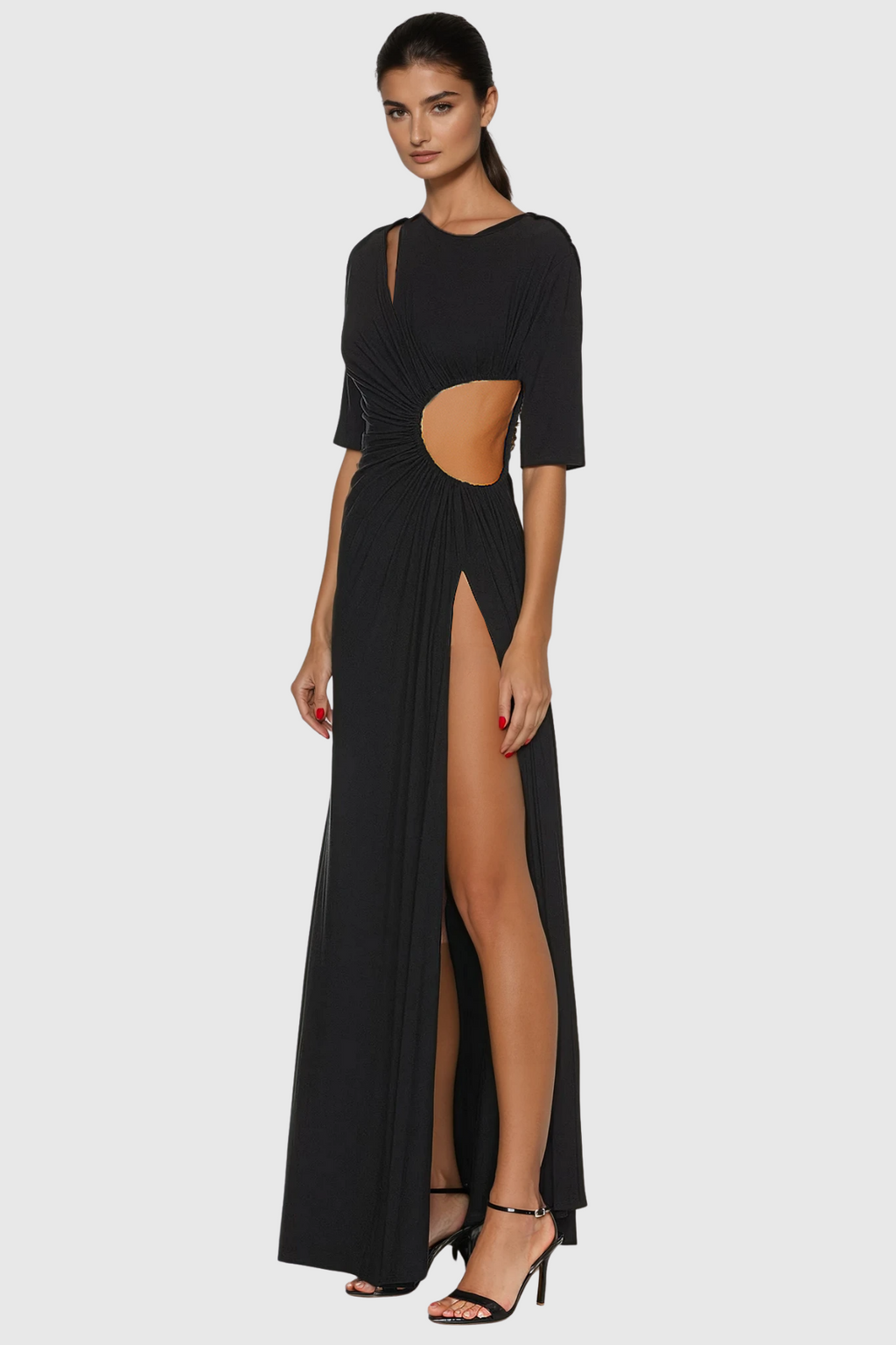 Cesarino Cutout Ruch Split Maxi Dress
