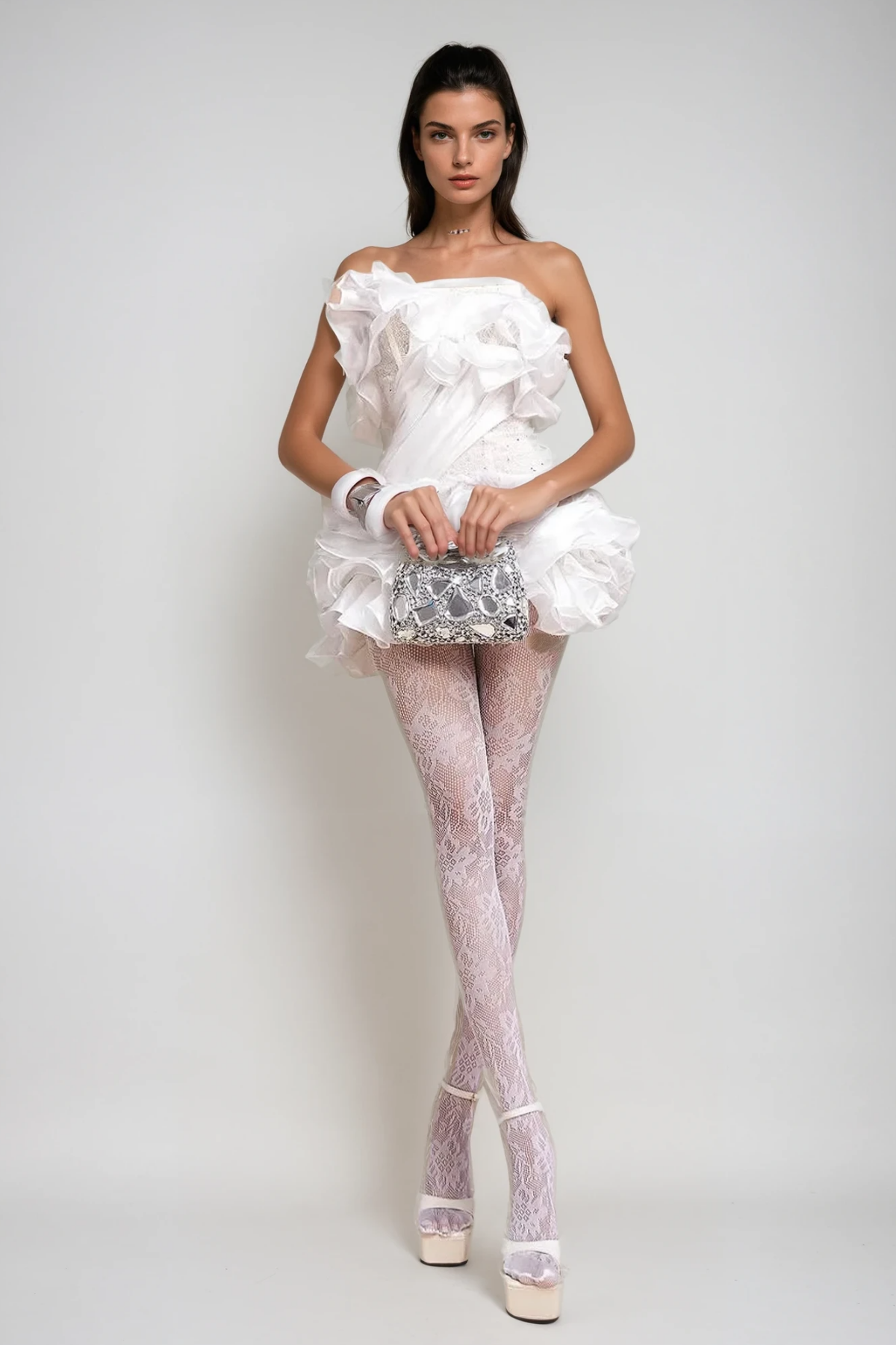 Cevahir Embroidered Ruffle Corset Mini Dress