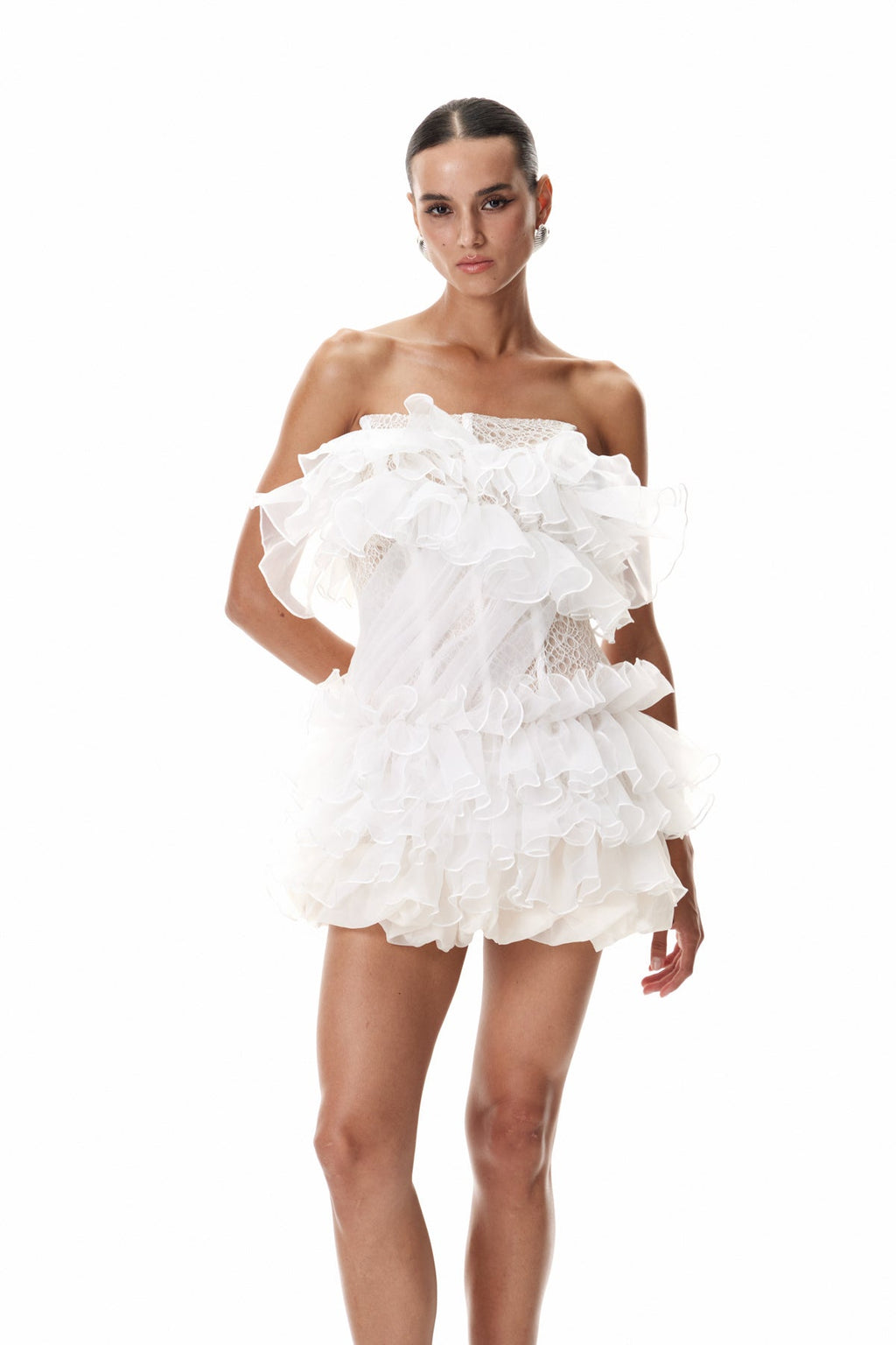 Cevahir Embroidered Ruffle Corset Mini Dress