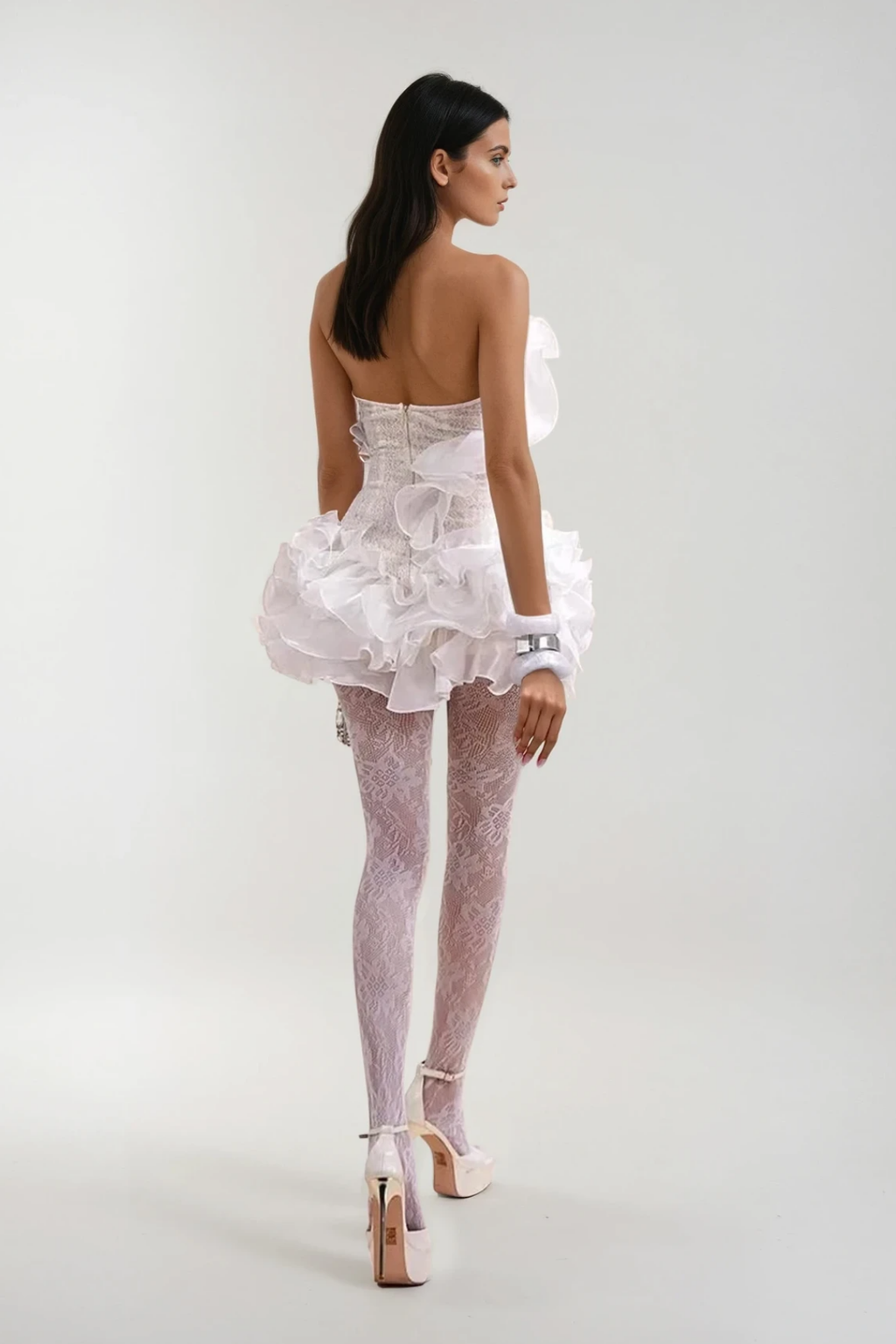 Cevahir Embroidered Ruffle Corset Mini Dress