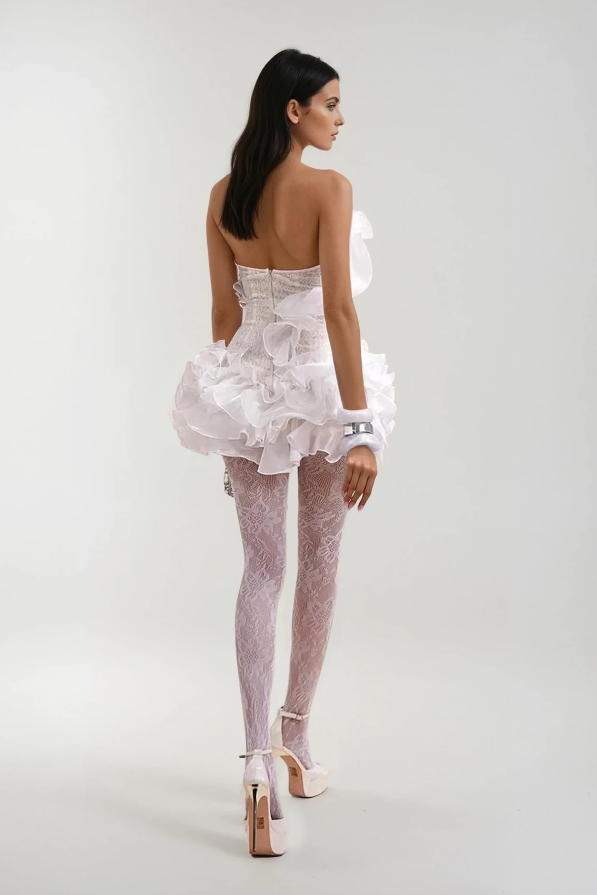 Cevahir Embroidered Ruffle Corset Mini Dress