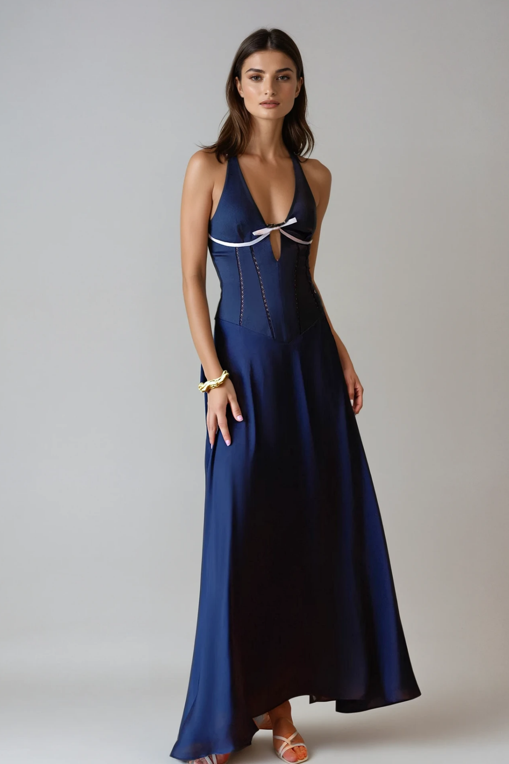 Cevahir Halter Neck Corset Maxi Dress