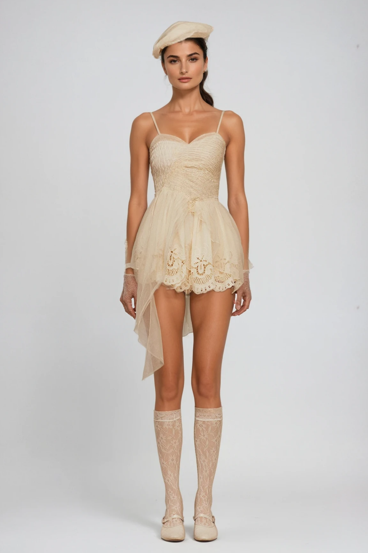 Cevdet Embroidered Ruch Mesh Mini Dress