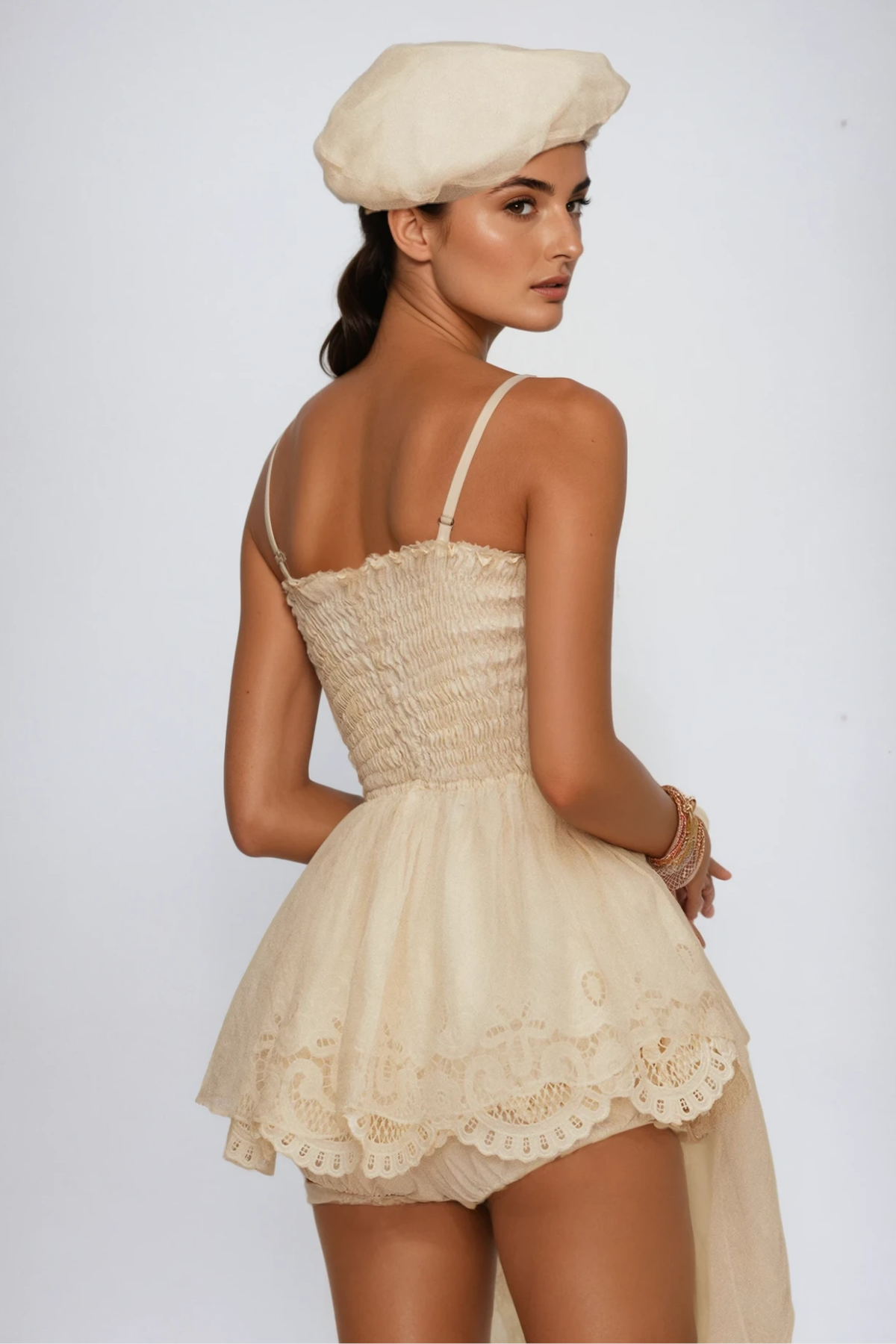 Cevdet Embroidered Ruch Mesh Mini Dress