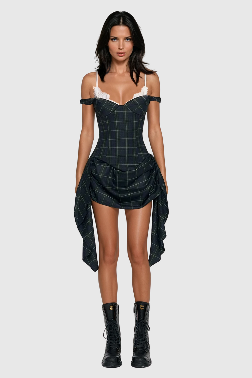 Ceyhun Grid Fringe Spaghetti Mini Dress