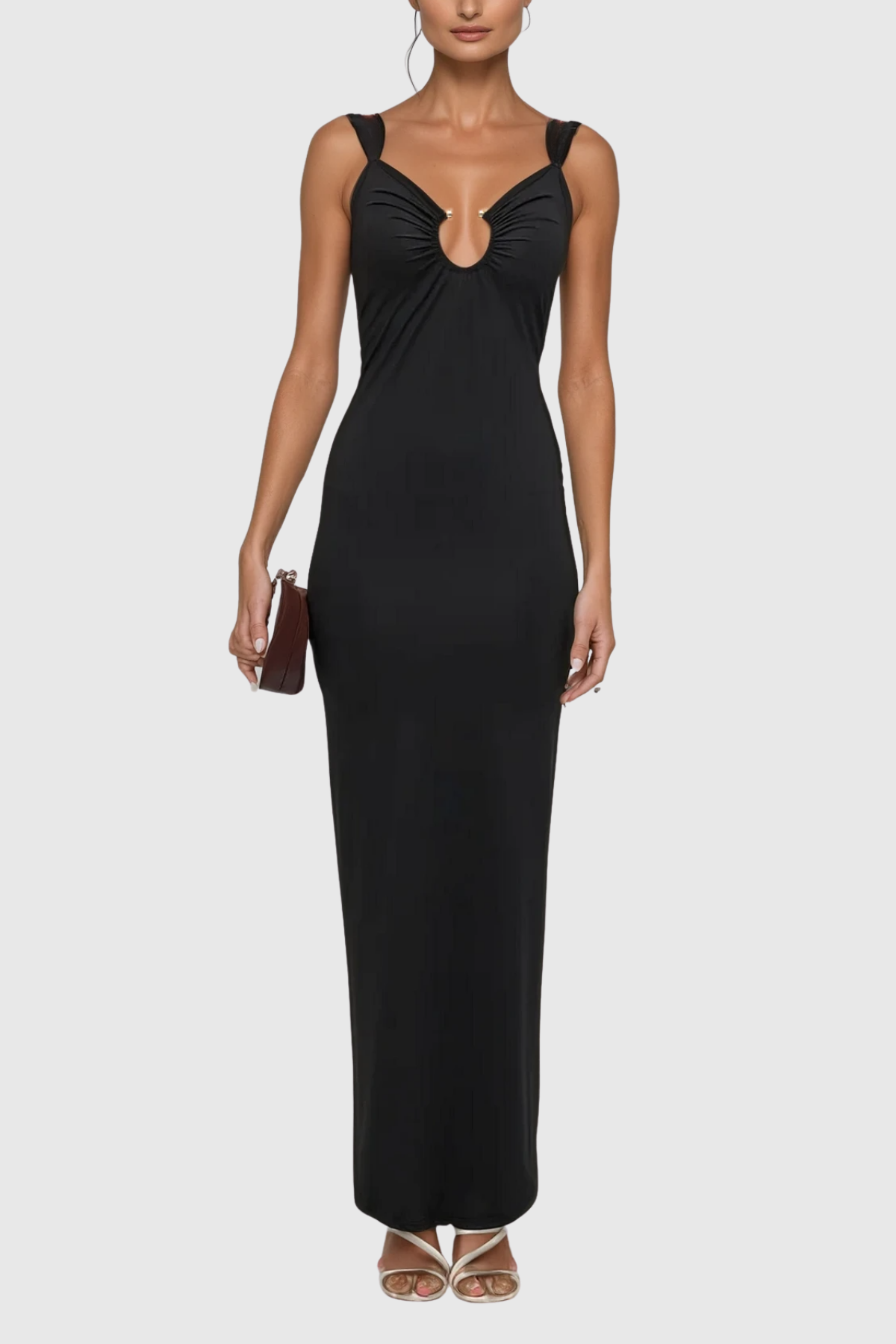 Cezar Cutout Ruch Split Maxi Dress