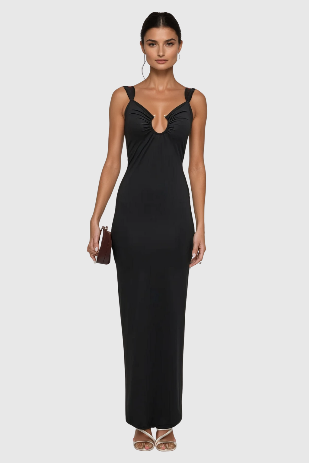 Cezar Cutout Ruch Split Maxi Dress