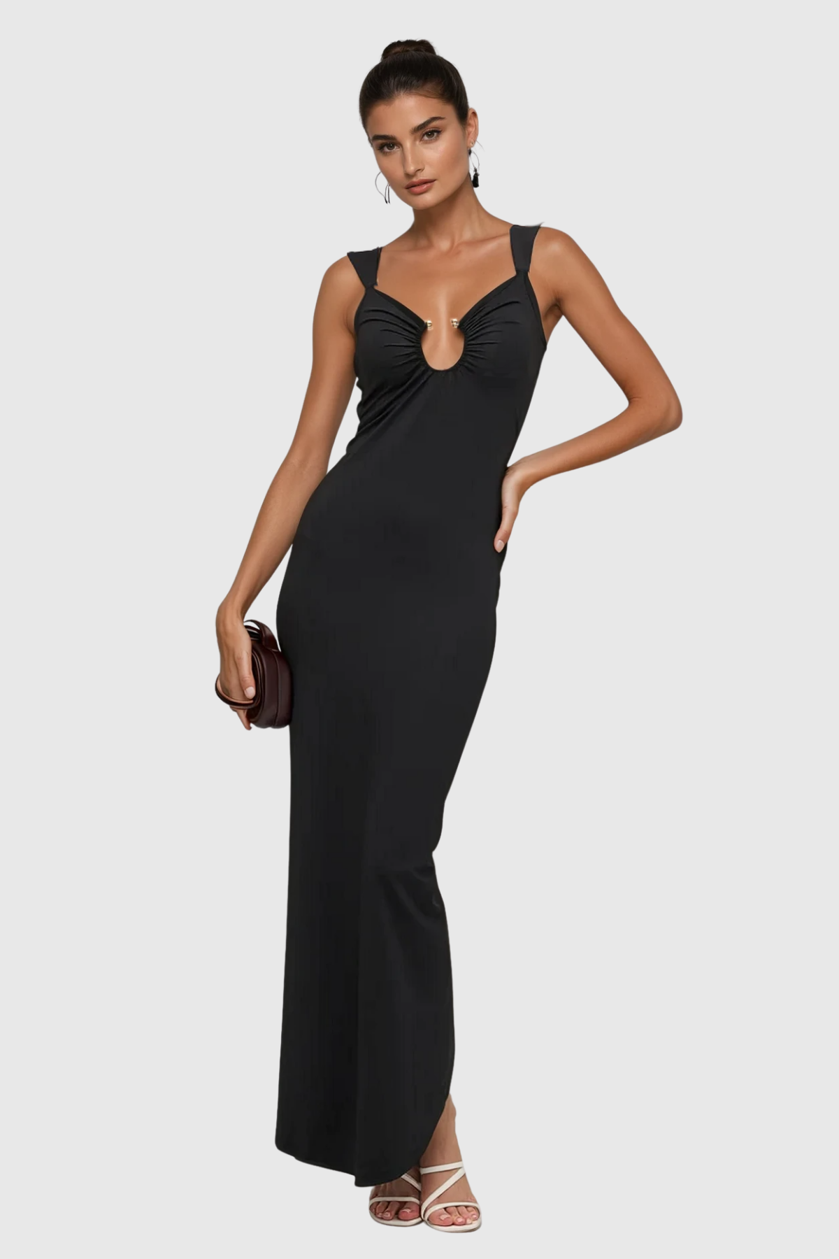 Cezar Cutout Ruch Split Maxi Dress